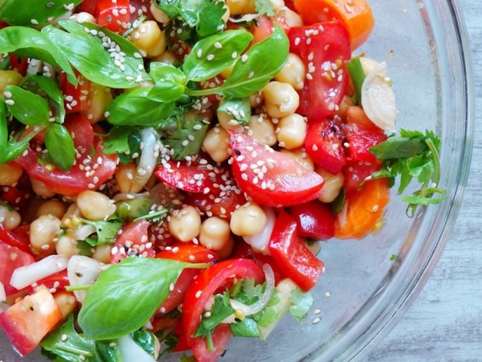 Healthy Tomato, Basil, and Chickpea Salad Vegan Dinner Recipes