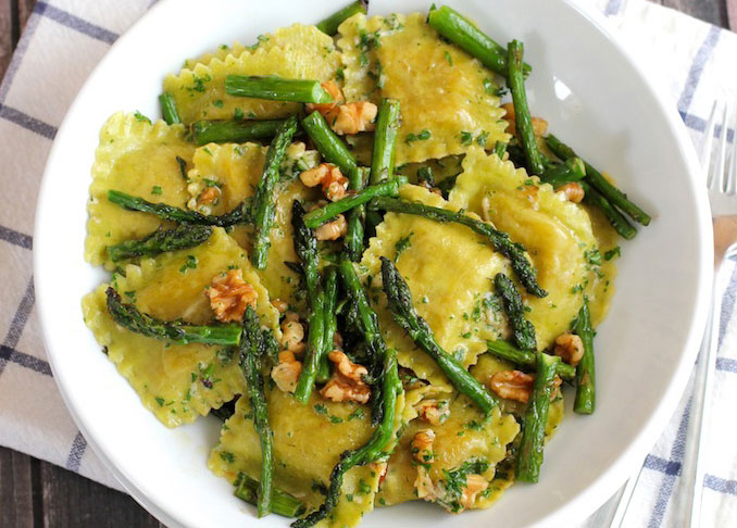 Ravioli with Sauteed Asparagus and Walnuts Vegetarian Dinner Recipes