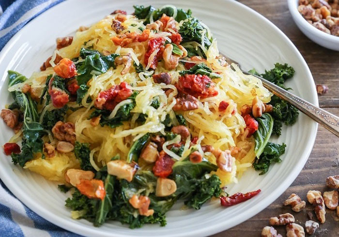 Roasted Garlic and Kale Spaghetti Squash Vegan Dinner Recipes