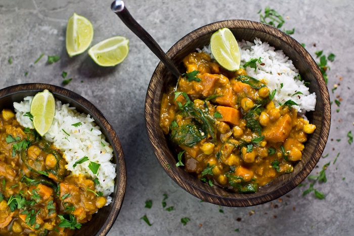 Sweet Potato, Chickpea, and Spinach Coconut Curry Vegan Dinner Recipes