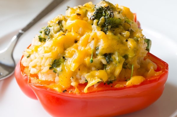 Cheesy Broccoli Rice Stuffed Peppers Vegetarian Dinner Recipes